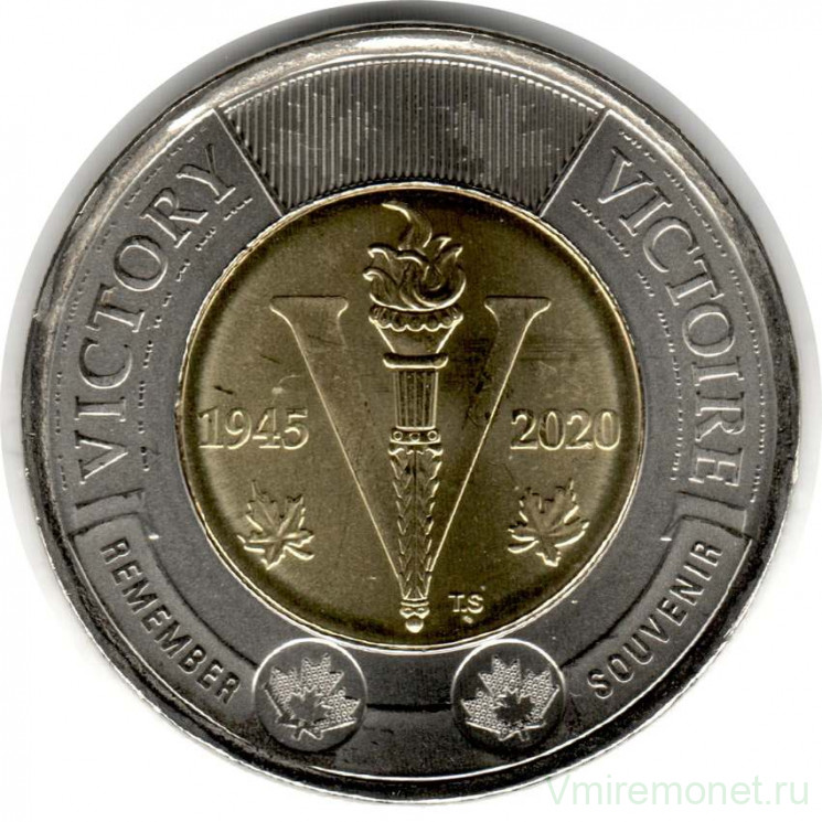 Монета. Канада. 2 доллара 2020 год. 75 лет победе во Второй Мировой войне.
