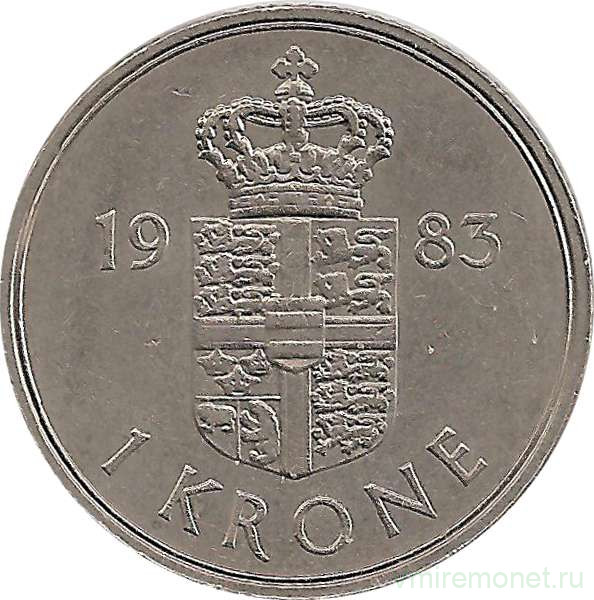 Монета. Дания. 1 крона 1983 год.