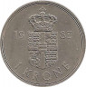 Аверс. Монета. Дания. 1 крона 1983 год.