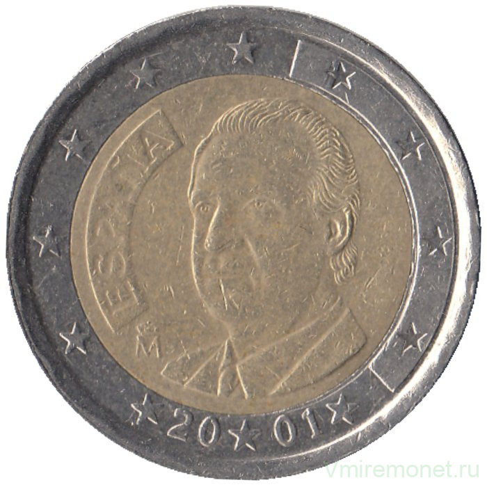 Монета. Испания. 2 евро 2001 год.
