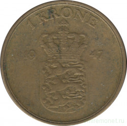 Монета. Дания. 1 крона 1947 год. Новый тип.