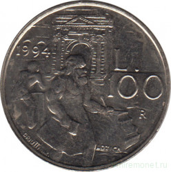 Монета. Сан-Марино. 100 лир 1994 год. Два каменотёса.