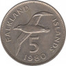 Монета. Фолклендские острова. 5 пенсов 1980 год. ав.