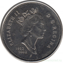 Монета. Канада. 25 центов 2002 год. 50 лет правления Елизаветы II.(P)