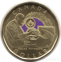 Монета. Канада. 1 доллар 2022 год. Оскар Питерсон. Цветная эмаль.