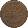 Монета. Канада. 1 цент 1955 год. ав.