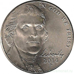 Монета. США. 5 центов 2014 год. Монетный двор P.
