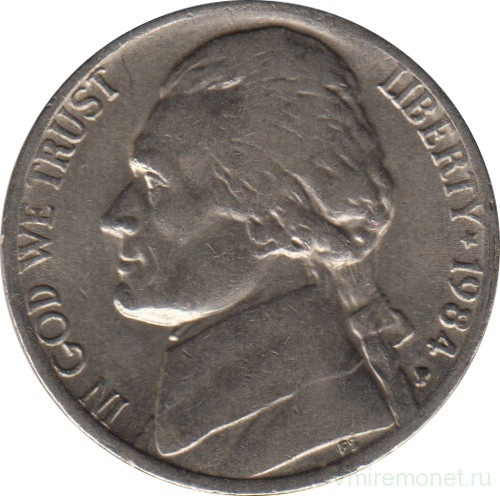 Монета. США. 5 центов 1984 год. Монетный двор P.