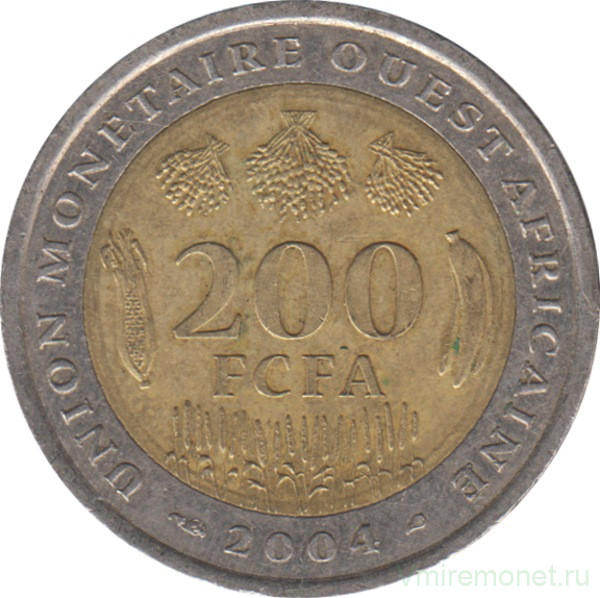 Монета. Западноафриканский экономический и валютный союз (ВСЕАО). 200 франков 2004 год.