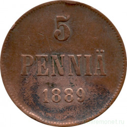 Монета. Русская Финляндия. 5 пенни 1889 год.