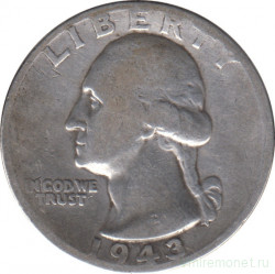 Монета. США. 25 центов 1943 год.