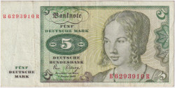 Банкнота. Германия. ФРГ. 5 марок 1980 год. Тип 30b (1).