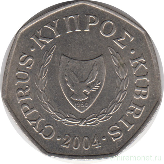 Монета. Кипр. 50 центов 2004 год.
