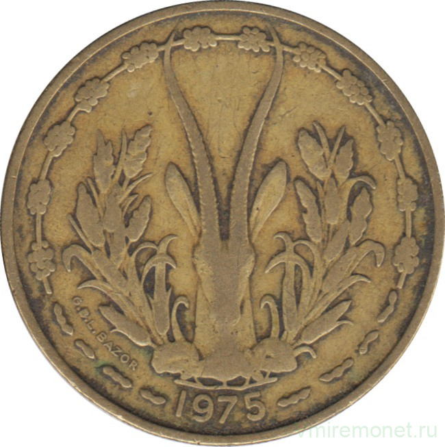 Монета. Западноафриканский экономический и валютный союз (ВСЕАО). 25 франков 1975 год.