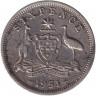 Монета. Австралия. 6 пенсов 1951 год. PL.
