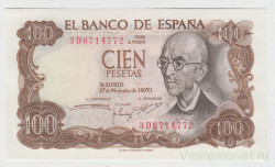 Банкнота. Испания. 100 песет 1970 год.