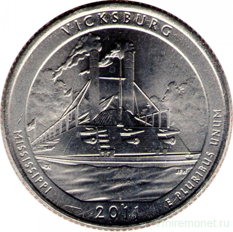 Монета. США. 25 центов 2011 год. Национальный парк № 9 Виксбург (Миссиссиппи). Монетный двор D.