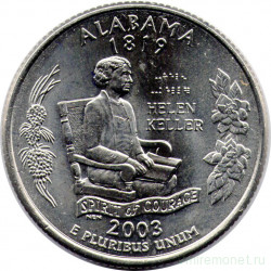 Монета. США. 25 центов 2003 год. Штат № 22 Алабама. Монетный двор P.