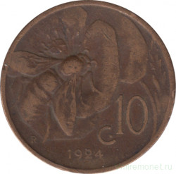 Монета. Италия. 10 чентезимо 1924 год.