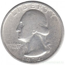 Монета. США. 25 центов 1934 год.