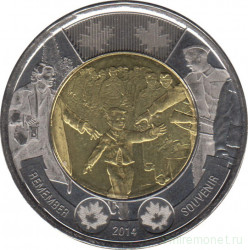 Монета. Канада. 2 доллара 2014 год. 75 лет с начала Второй мировой войны.