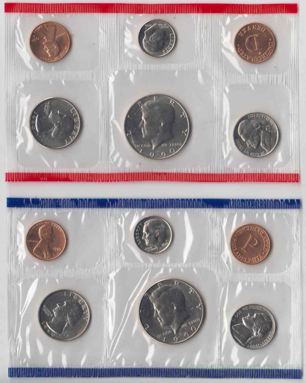 Монета. США. Годовой набор 1990 год. Монетные дворы P и D.