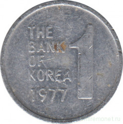 Монета. Южная Корея. 1 вона 1977 год.