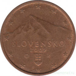 Монета. Словакия. 2 цента 2009 год.