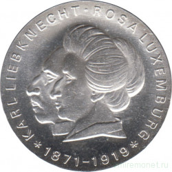 Монета. ГДР. 20 марок 1971 год. 100 лет со дня рождения Карла Либкнехта и Розы Люксембург.