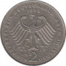  Монета. ФРГ. 2 марки 1985 год. Курт Шумахер. Монетный двор - Гамбург (J). рев.