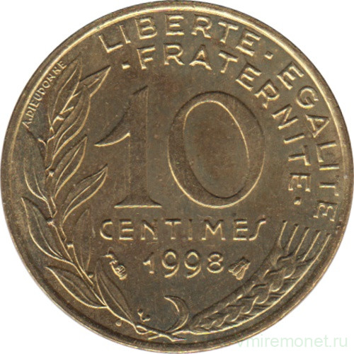 Монета. Франция. 10 сантимов 1998 год.