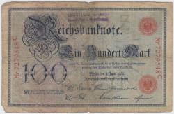 Банкнота. Германия. Германская империя (1871-1918). 100 марок 1907 год. Надпечатка.