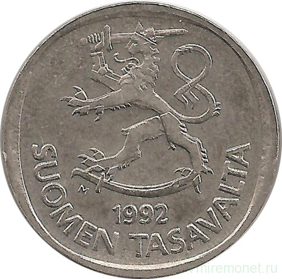 Монета. Финляндия. 1 марка 1992 год.