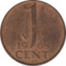 Монета. Нидерланды. 1 цент 1968 год. ав.