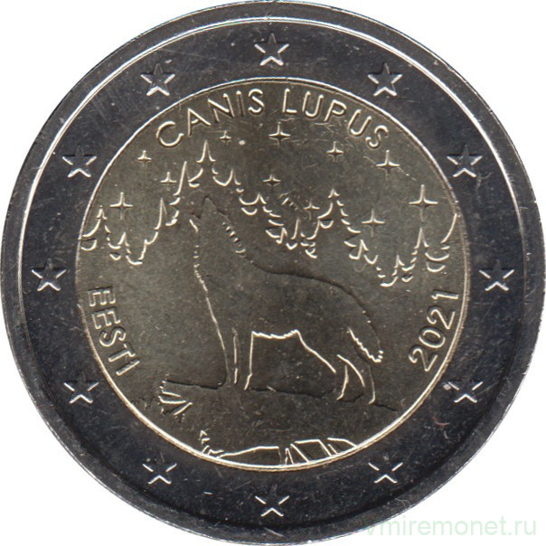 Монета. Эстония. 2 евро 2021 год. Волк.