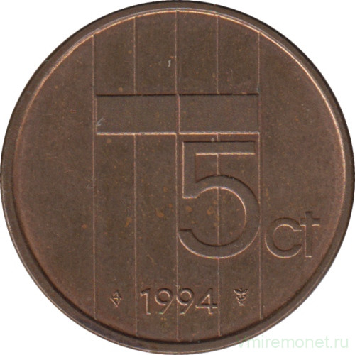 Монета. Нидерланды. 5 центов 1994 год.