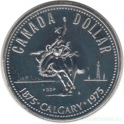 Монета. Канада. 1 доллар 1975 год. 100 лет городу Калгари.