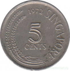 Монета. Сингапур. 5 центов 1972 год.