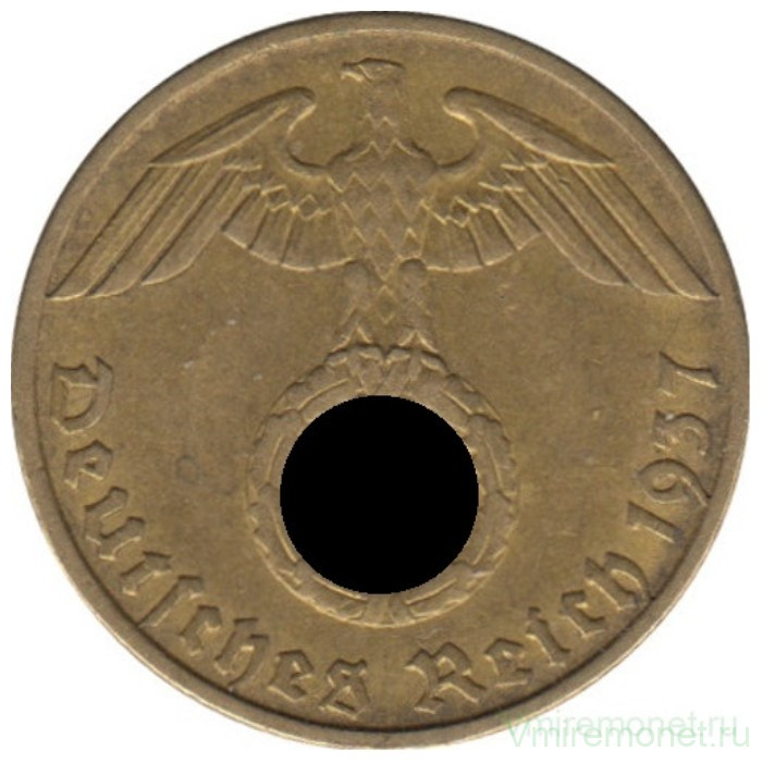 Монета. Германия. Третий Рейх. 5 рейхспфеннигов 1937 год. Монетный двор - Мюльденхюттен (Е).