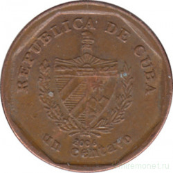 Монета. Куба. 1 сентаво 2006 год (конвертируемый песо). Сталь с медным покрытием.