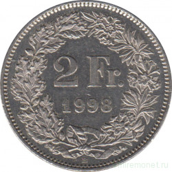 Монета. Швейцария. 2 франка 1998 год.