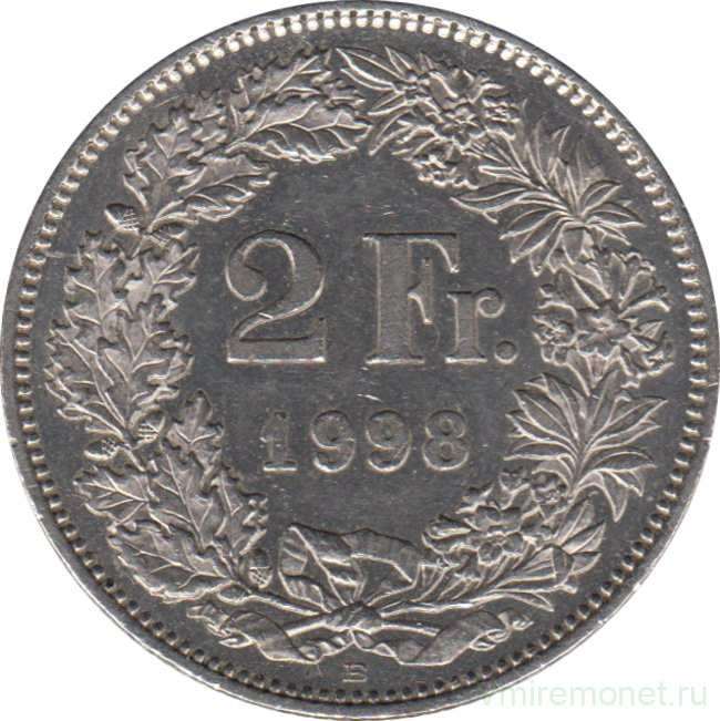 Монета. Швейцария. 2 франка 1998 год.
