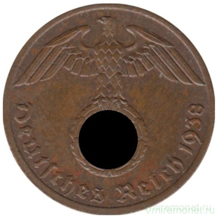 Монета. Германия. Третий Рейх. 1 рейхспфенниг 1938 год. Монетный двор - Гамбург (J).