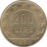 Монета. Италия. 200 лир 1998 год. ав.