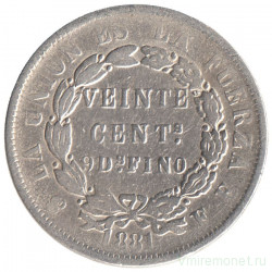 Монета. Боливия. 20 сентаво 1881 год.