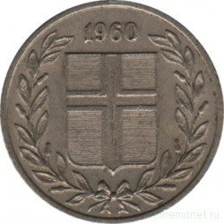 Монета. Исландия. 25 аурар 1960 год.