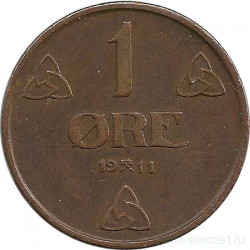 Монета. Норвегия. 1 эре 1911 год.