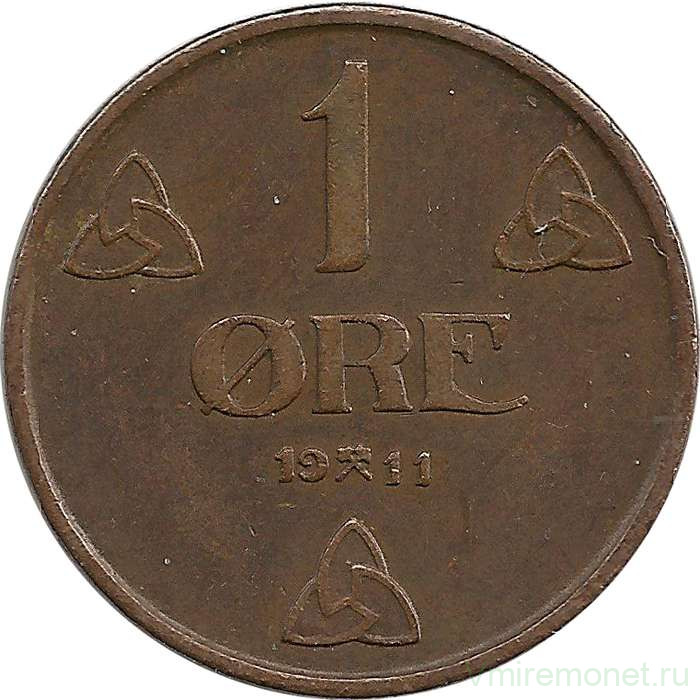 Монета. Норвегия. 1 эре 1911 год.