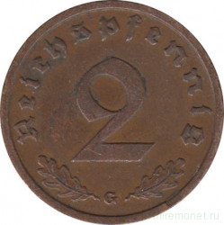 Монета. Германия. Третий Рейх. 2 рейхспфеннига 1937 год. Монетный двор - Карлсруэ (G).
