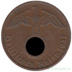 Монета. Германия. Третий Рейх. 2 рейхспфеннига 1937 год. Монетный двор - Карлсруэ (G).